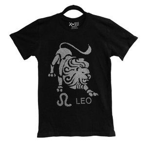 High Quality Zodiac Leo Rhinestone Bling Bling Short Sleeve T-shirt
